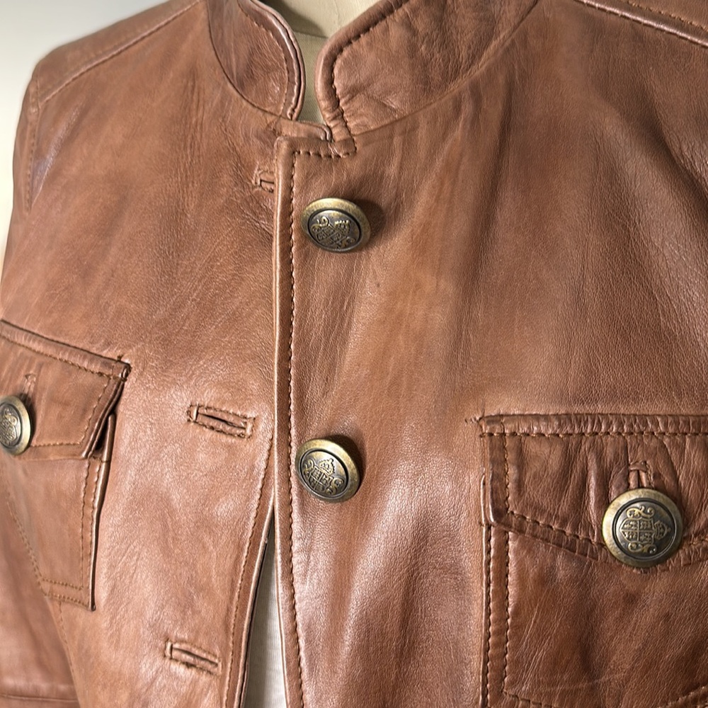 Express - Button Front Brown Leather Jacket- Size… - image 4